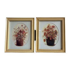 Pair Of Vintage Floral Still Life Prints In Gold Frames